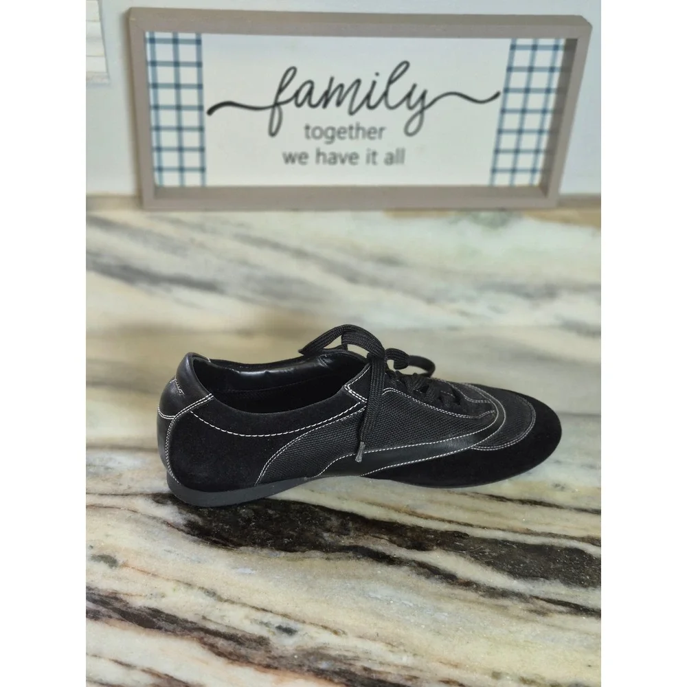 Salvatore Ferragamo Black Suede Mesh Sneakers SL 03625 Italian Womens 7 B